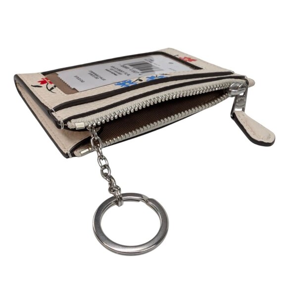 COACH Mini Skinny ID Card Case Wallet Chalk Multi Floral Pebbled Leather Top Zip - Picture 7 of 14